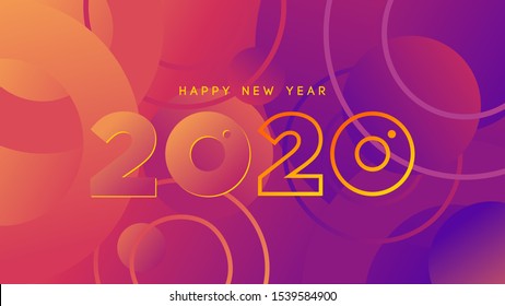 Happy New Year 2020 banner. Abstract circles and gradient background. Styles inspired by Instagram logo.