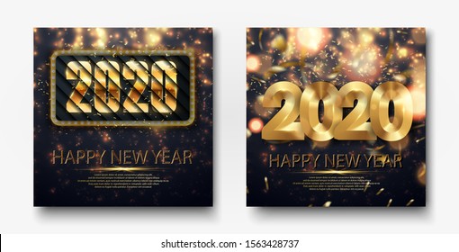 Happy new year 2020 banner. Holidays flyers, greetings and invitations, christmas themed congratulations and cards. Vector illustration.