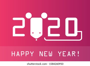 Happy new year 2020, banner with white rat, vector illustration