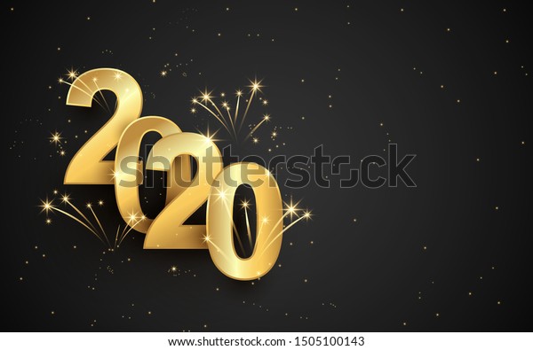 Happy New Year 2020 Banner Golden Stock Vector (Royalty Free ...