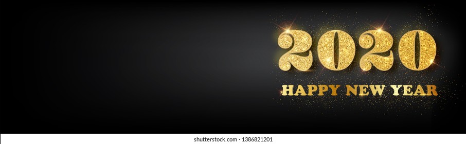 Happy new year 2020 banner.Golden Vector luxury text 2020 Happy new year. Gold Festive Numbers Design. Happy New Year Banner with 2020 Numbers