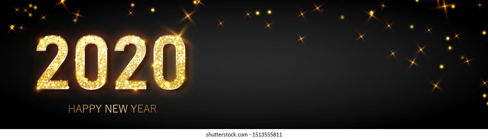 Happy new year 2020 banner.Golden Vector luxury text Happy new year. Gold Festive Numbers Design. Happy New Year Banner with 2020 Numbers