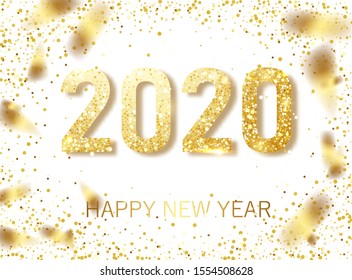 Happy new year 2020 banner.Golden  Vector luxury text 2020 Happy new year. Gold Festive Numbers Design. Happy New Year Banner with 2020 Numbers