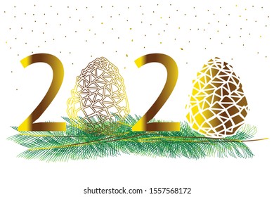 Happy new year 2020 banner.Golden Vector luxury text 2020 and pine cone.  Happy new year. Gold Festive Numbers Design. Happy New Year Banner with 2020 Numbers. Xmas.