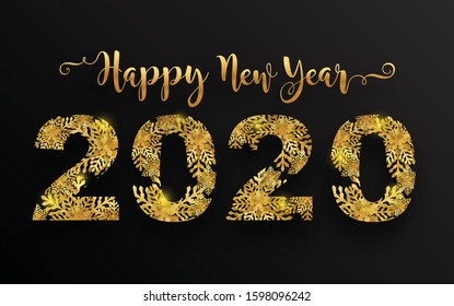 Happy new year 2020 banner.Golden Vector luxury text 2020 Happy new year. Gold Festive Numbers Design. Happy New Year Banner with 2020 Numbers