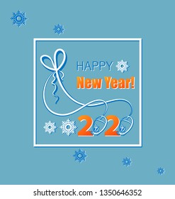 Happy New Year! 2020 with basic numbers and computer mice. Poster, postcard. Light blue background. Comic greeting with 2020 symbol.