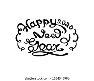 Happy new year 2020 black silhouette artistic vector lettering.