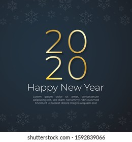 Happy New Year 2020 black Greeting Background. Vector illustration with golden numbers and snowflakes