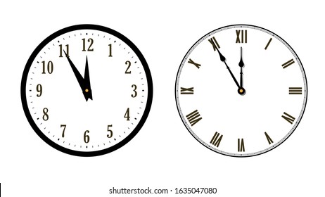 Happy New year 2020. Black clock, arrows, isolated on white background. Blurred design holiday banner, Christmas celebration party, poster. Templates set for decoration card Vector illustration