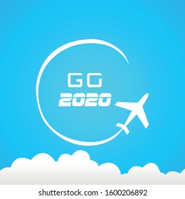 Happy New Year 2020 Blue Greeting Background. Vector illustration with white numbers and  lights blue sky.new idea for 'GO 2020'