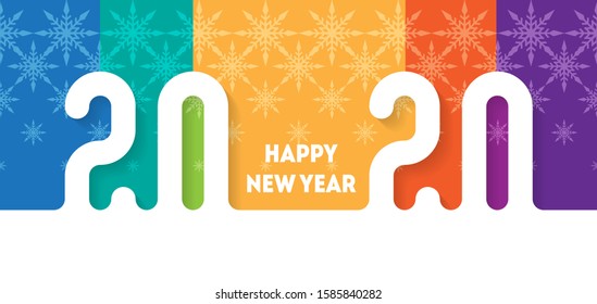 Happy new year 2020. Bright Brochure or calendar cover design template. Cover of business diary for 20 20 with wishes and snowflakes. Horizontal banner.