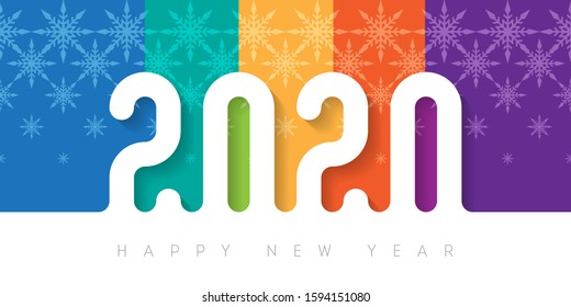 Happy new year 2020. Bright Brochure or calendar cover design template. Cover of business diary with wishes and snowflakes. Horizontal banner. Vector.