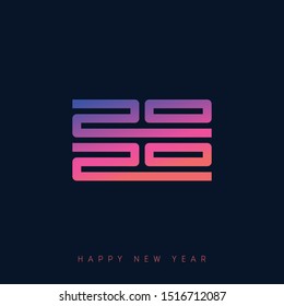 Happy New Year 2020. Brochure design template. Cover of calendar or business diary with wishes and inscription 20 20 looks like hieroglyph. Dark background.