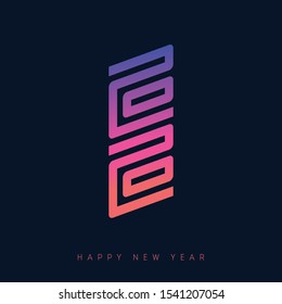 Happy New Year 2020. Brochure or calendar design template. Cover of business diary with wishes and inscription 20 20 looks like hieroglyph. Vector illustration on dark background.