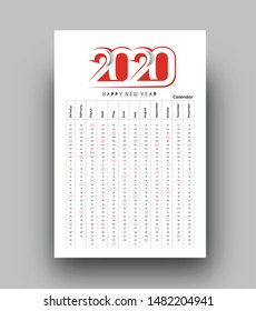 Happy new year 2020 Calendar - New Year Holiday design elements for holiday cards, calendar banner poster for decorations, Vector Illustration Background.