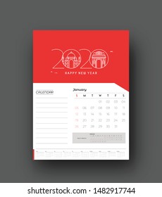 Happy new year 2020 Calendar - New Year Holiday design elements for holiday cards, calendar banner poster for decorations, Vector Illustration Background.