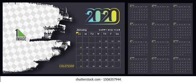 Happy new year 2020 Calendar - New Year Holiday design elements for holiday cards, calendar banner poster for decorations, Vector Illustration Background.