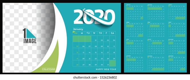 Happy new year 2020 Calendar - New Year Holiday design elements for holiday cards, calendar banner poster for decorations, Vector Illustration Background.