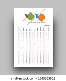 Happy new year 2020 Calendar - New Year Holiday design elements for holiday cards, calendar banner poster for decorations, Vector Illustration Background.