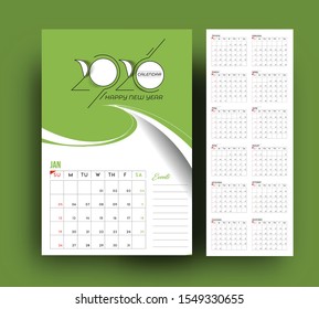Happy new year 2020 Calendar - New Year Holiday design elements for holiday cards, calendar banner poster for decorations, Vector Illustration Background.