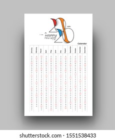 Happy new year 2020 Calendar - New Year Holiday design elements for holiday cards, calendar banner poster for decorations, Vector Illustration Background.