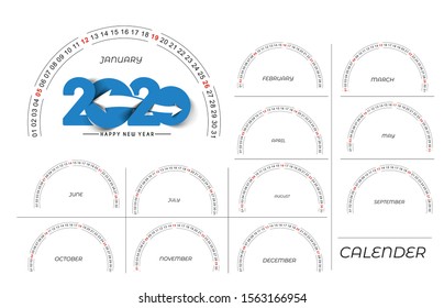 Happy new year 2020 Calendar - New Year Holiday design elements for holiday cards, calendar banner poster for decorations, Vector Illustration Background.
