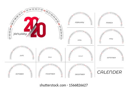 Happy new year 2020 Calendar - New Year Holiday design elements for holiday cards, calendar banner poster for decorations, Vector Illustration Background.