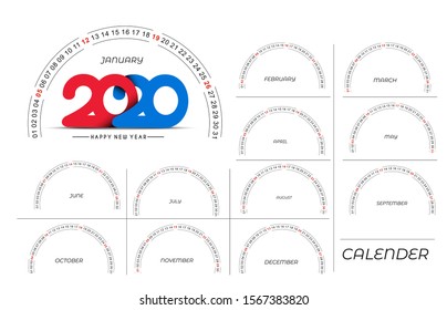 Happy new year 2020 Calendar - New Year Holiday design elements for holiday cards, calendar banner poster for decorations, Vector Illustration Background.