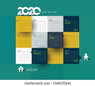 Happy new year 2020 Calendar - New Year Holiday design elements for holiday cards, calendar banner poster for decorations, Vector Illustration Background.