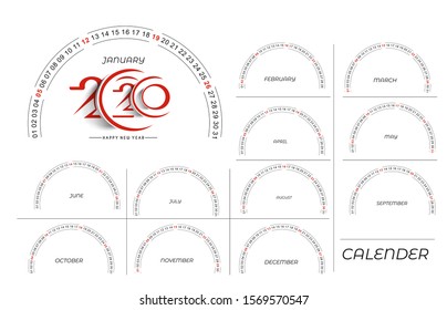 Happy new year 2020 Calendar - New Year Holiday design elements for holiday cards, calendar banner poster for decorations, Vector Illustration Background.