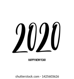 Happy New Year 2020 card with hand drawn lettering.