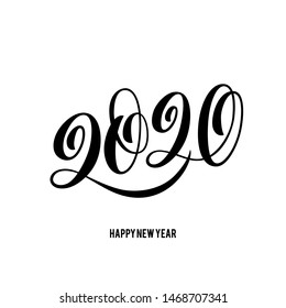 Happy New Year 2020 card with hand drawn lettering.