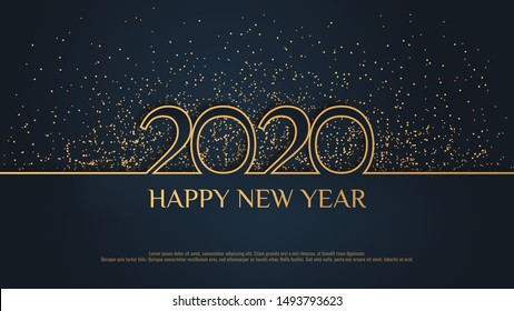 "Happy New Year 2020" card design with glitter on the dark background. Vector illustration for poster, banner, cover, card, invitation, flyer, postcard.