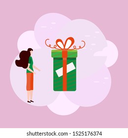 Happy New Year 2020 card. Merry Christmas. Birthday, Valentine's day. Vector illustration with people, gifts. Festive background. Design for web page, presentation, postcard, banner, print. Flat style