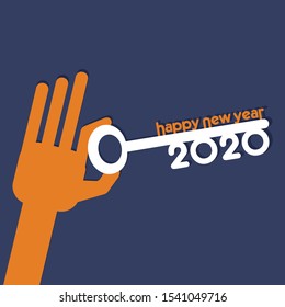Happy new year 2020 card design, hold new year key