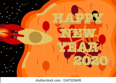Happy New Year 2020 Cards, Rocket in Space
