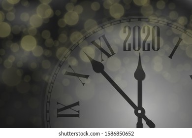 Happy New Year 2020 celebrate banner with clock 