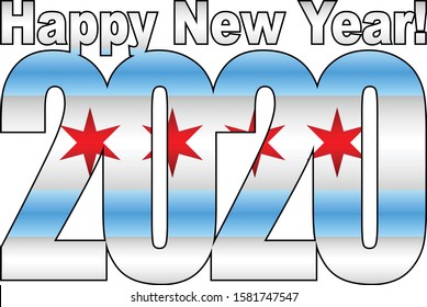 Happy New Year 2020 with Chicago flag inside - Illustration,
2020 HAPPY NEW YEAR NUMERALS, 
2020 Chicago Flag Numbers