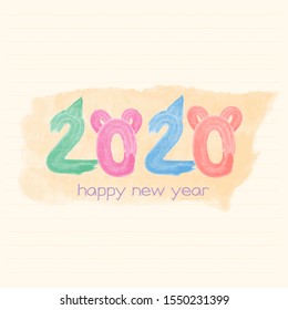 Happy New Year 2020, Children painting on paper.