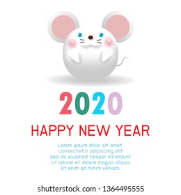 Happy New Year 2020. Chinese New Year. The year of the rat. Happy New Year greeting card with cute rat, background illustration Vector