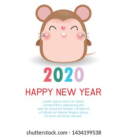 Happy New Year 2020. Chinese New Year. The year of the rat. Happy New Year greeting card with cute rat, background illustration Vector
