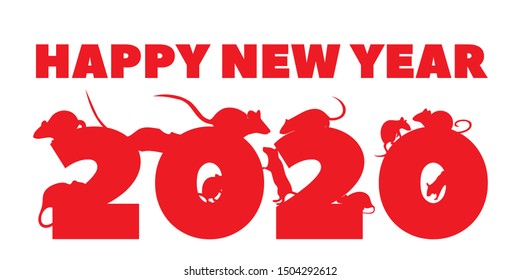 Happy new year 2020. Happy Chinese new year. Vector rat year illustration.