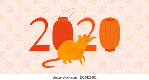 Happy new year, 2020, Chinese new year card, Year of the Rat , fortune.Vector illustration
