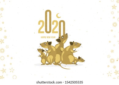 Happy new year. 2020. Chinese year of the Rat. Flat vector illustration EPS 10