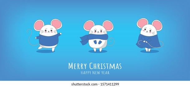 Happy New Year 2020. Chinese New Year. The year of the mouse, set of rat. Merry Christmas