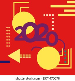 HAPPY NEW YEAR 2020. CHINESE NEW YEAR  VECTOR.  COVER DESIGN WITH COLORFUL BACKGROUND