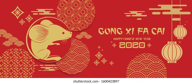 Happy new year, 2020, Chinese new year greetings, Year of the Rat , fortune. (Chinese translation: Chinese new year, rich, Rat)