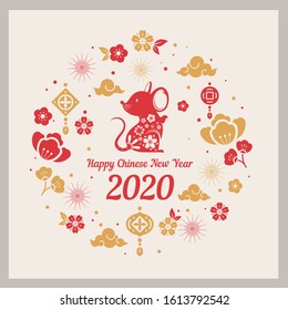 Happy new year 2020, chinese card 2020 with the Zodiac Metal Mouse and GONG XI FA CAI (Wish you prosper in the new year) on a red background vector design