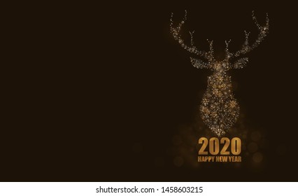 Happy new year 2020 christmas card with silhouette Magic Deer. Vector illustration