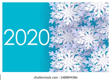 Happy New Year 2020. Christmas banner with snowflakes. Vector illustration. Falling snow.